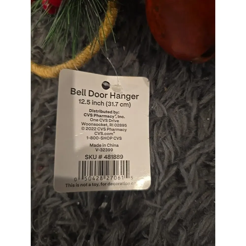 12223 Jingle Bells Door Hanger 3 balls Solid Ring With Pine Cones Holly With Bow